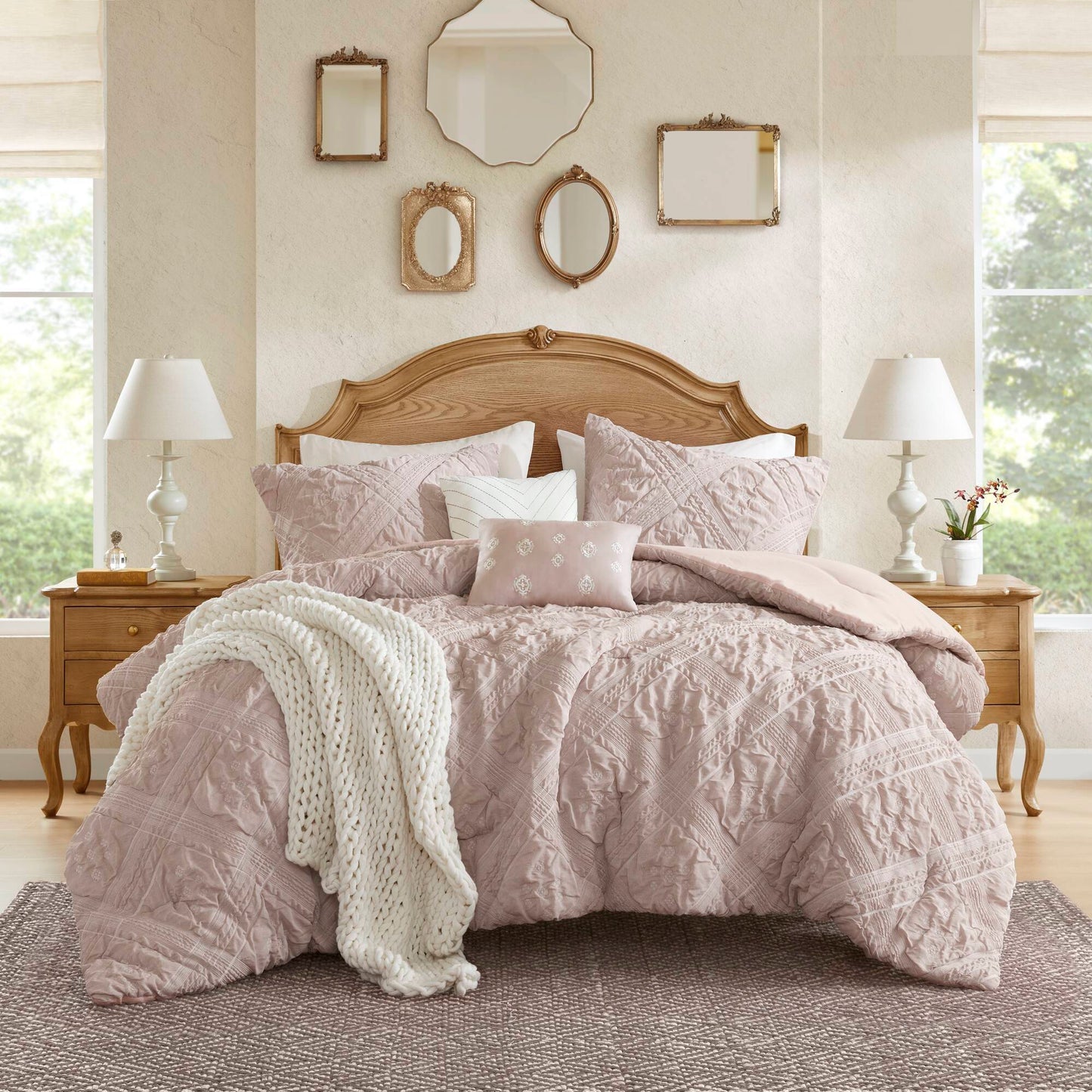 Mona - King 5 Piece Sculpted Comforter Set - Pink Madison Park