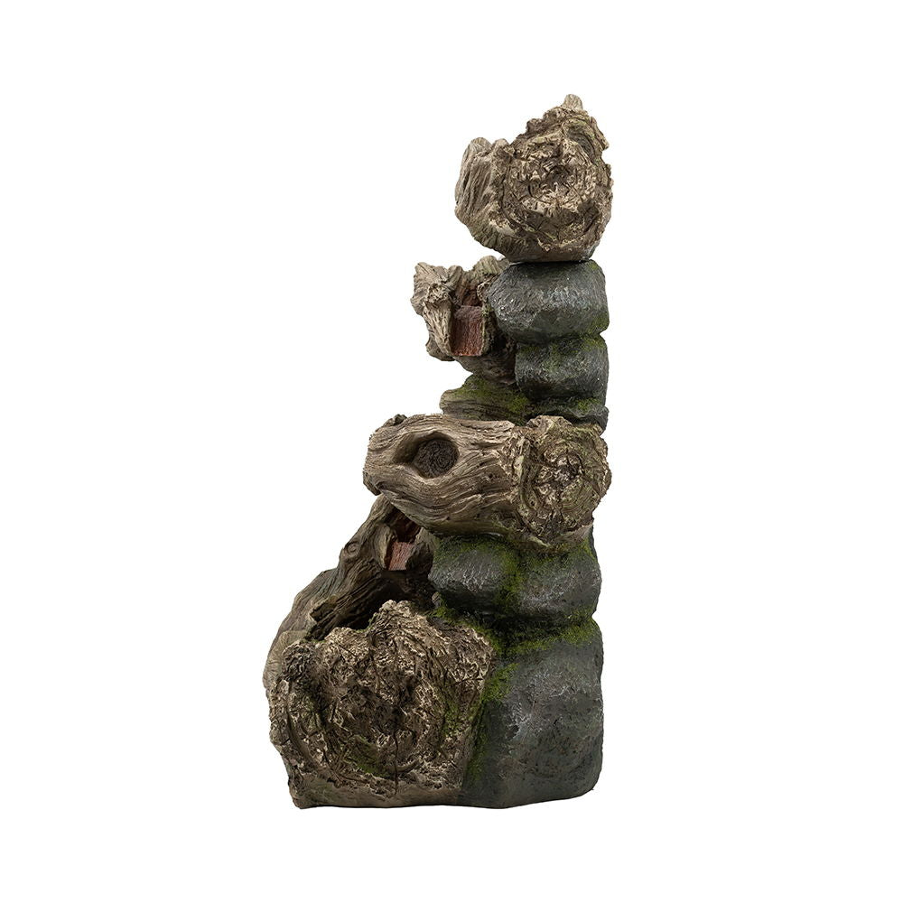 Decorative 5 Tier Wood Rock Inspired Water Fountain With Lights And Pump - Brown Daily Nest