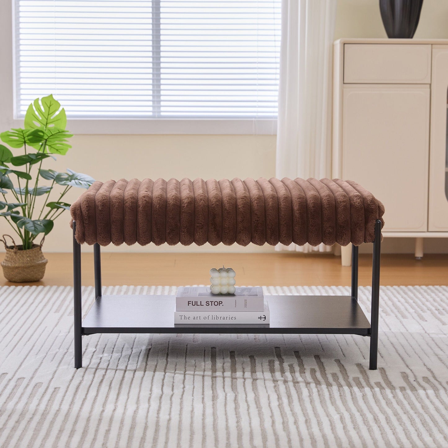 Upholstered Ottoman Coffee Table Foot Rest With Open Storage Home Essentials