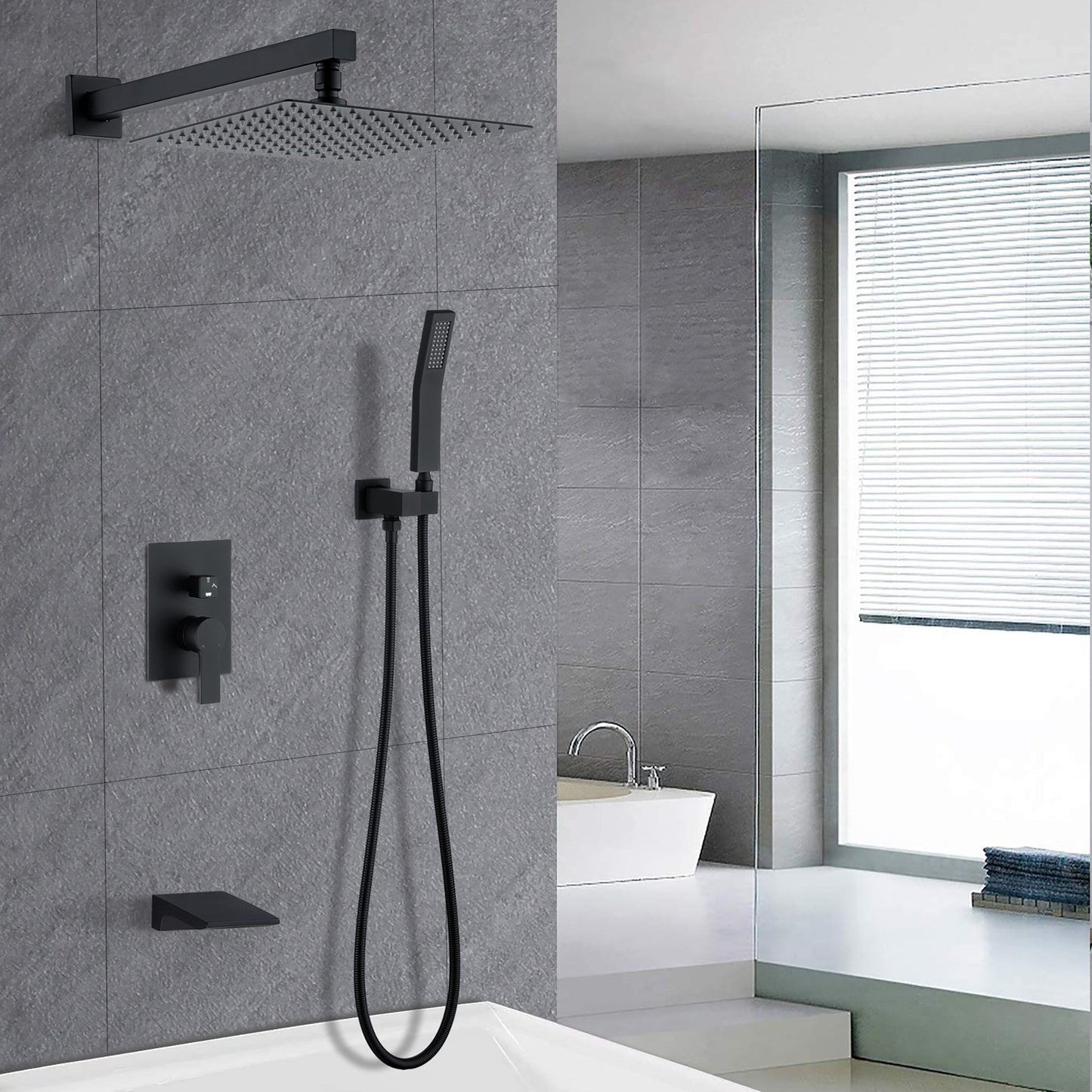 Tub Shower Faucet Set With 12" Rain Shower Head And Handheld Spray Combo Daily Nest
