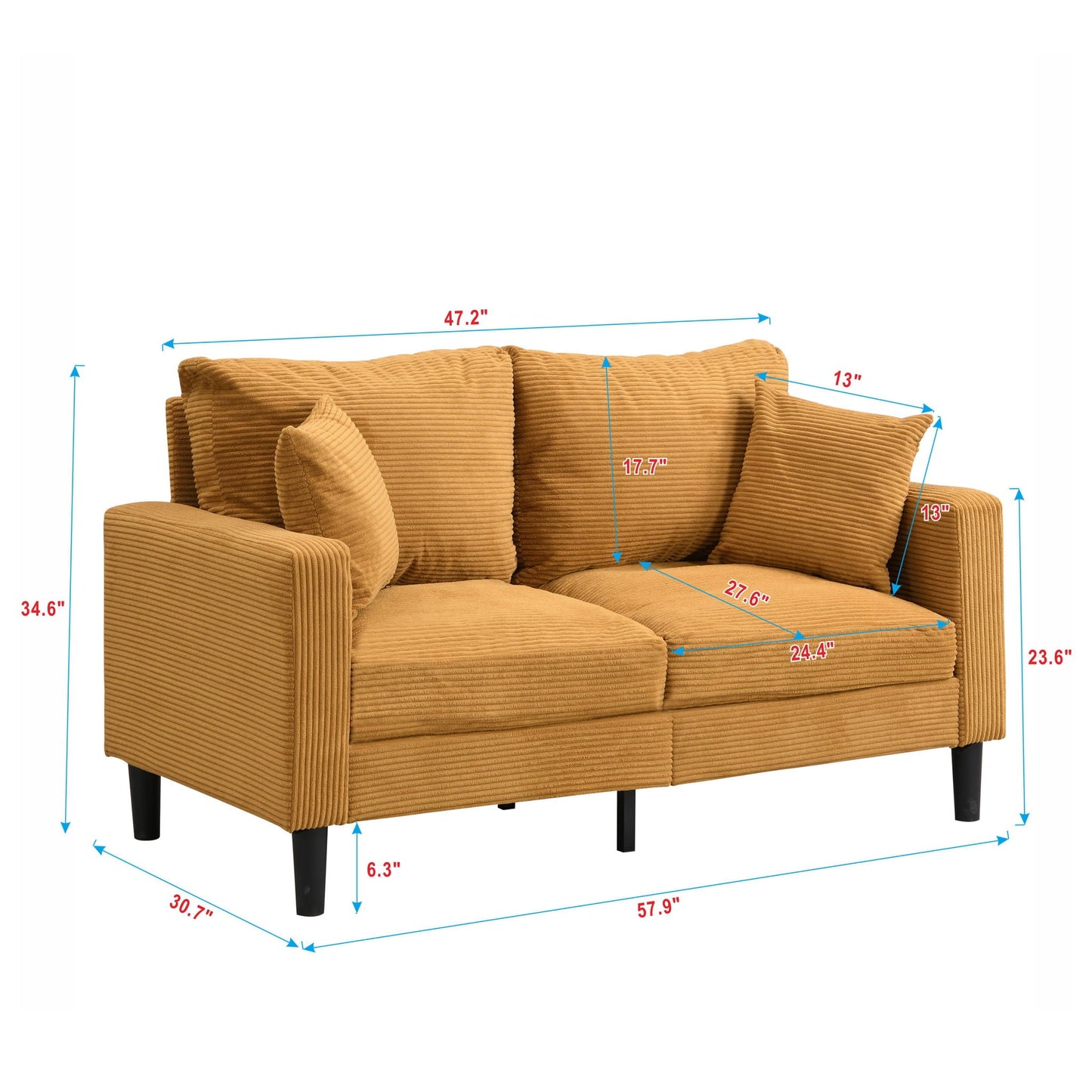 High Resilience Loveseat Sofa With Wooden Frame Home Essentials