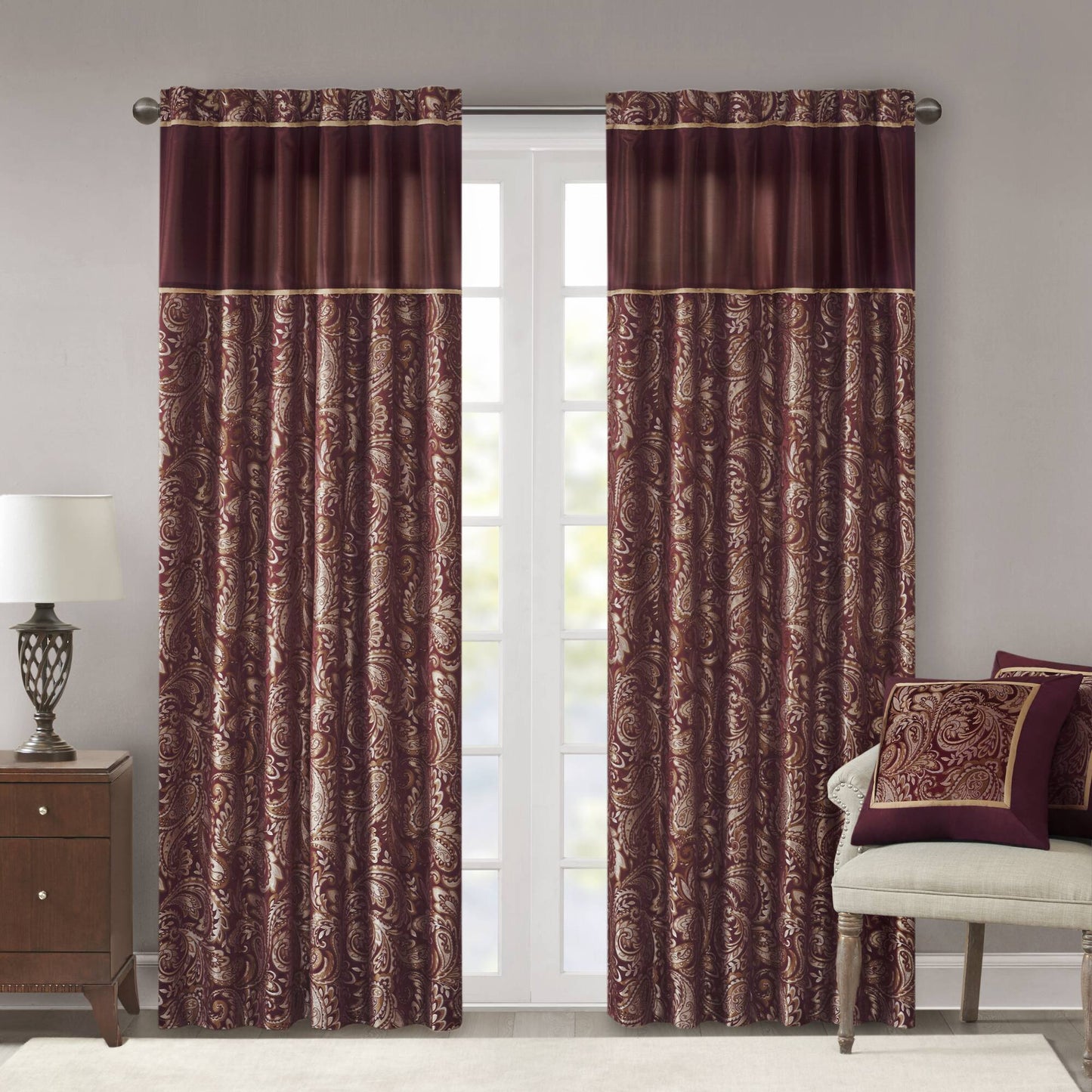 Aubrey - 84" Panel Pair - Burgundy Madison Park