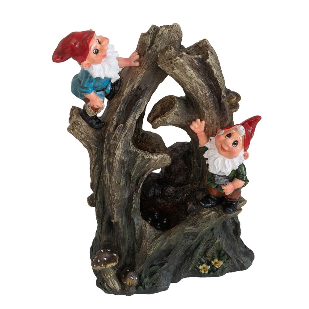Decorative Woodland Gnome Water Fountain With LED Light - Brown Daily Nest
