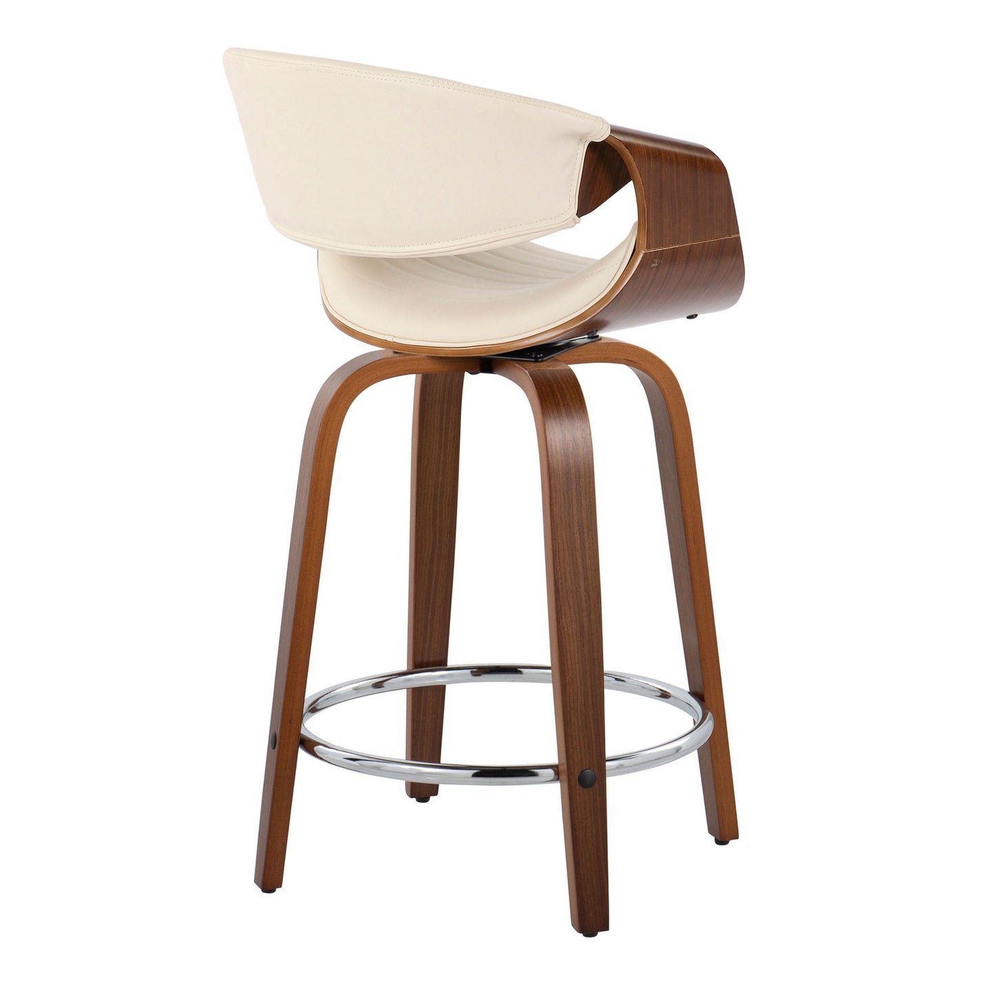 Symphony - Mid-Century Modern Fixed Height Counter Stool With Swivel And Round Footrest (Set of 2) - Walnut / Cream Lumi Source