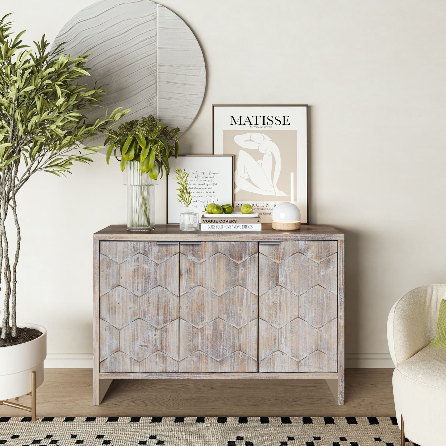 Accent Cabinet Farmhouse Style 4 Door Wooden Cabinet Sideboard Buffet Server Cabinet Storage Cabinet, For Living Room, Entryway, Hallway, Office, Kitchen And Dining Room Home Essentials