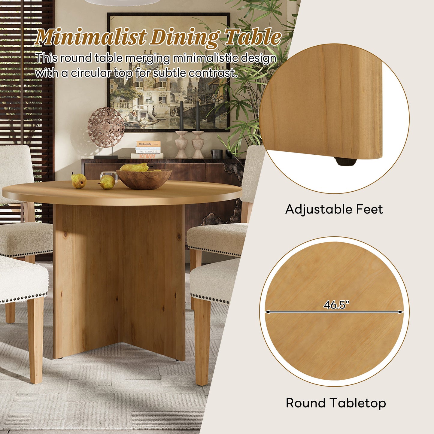 Topmax - 5 Piece Modern Round Dining Table Set Pedestal Kitchen Table Set With 4 Upholstered Dining Chairs For Studio, Apartment, Small Places Hearth and Haven