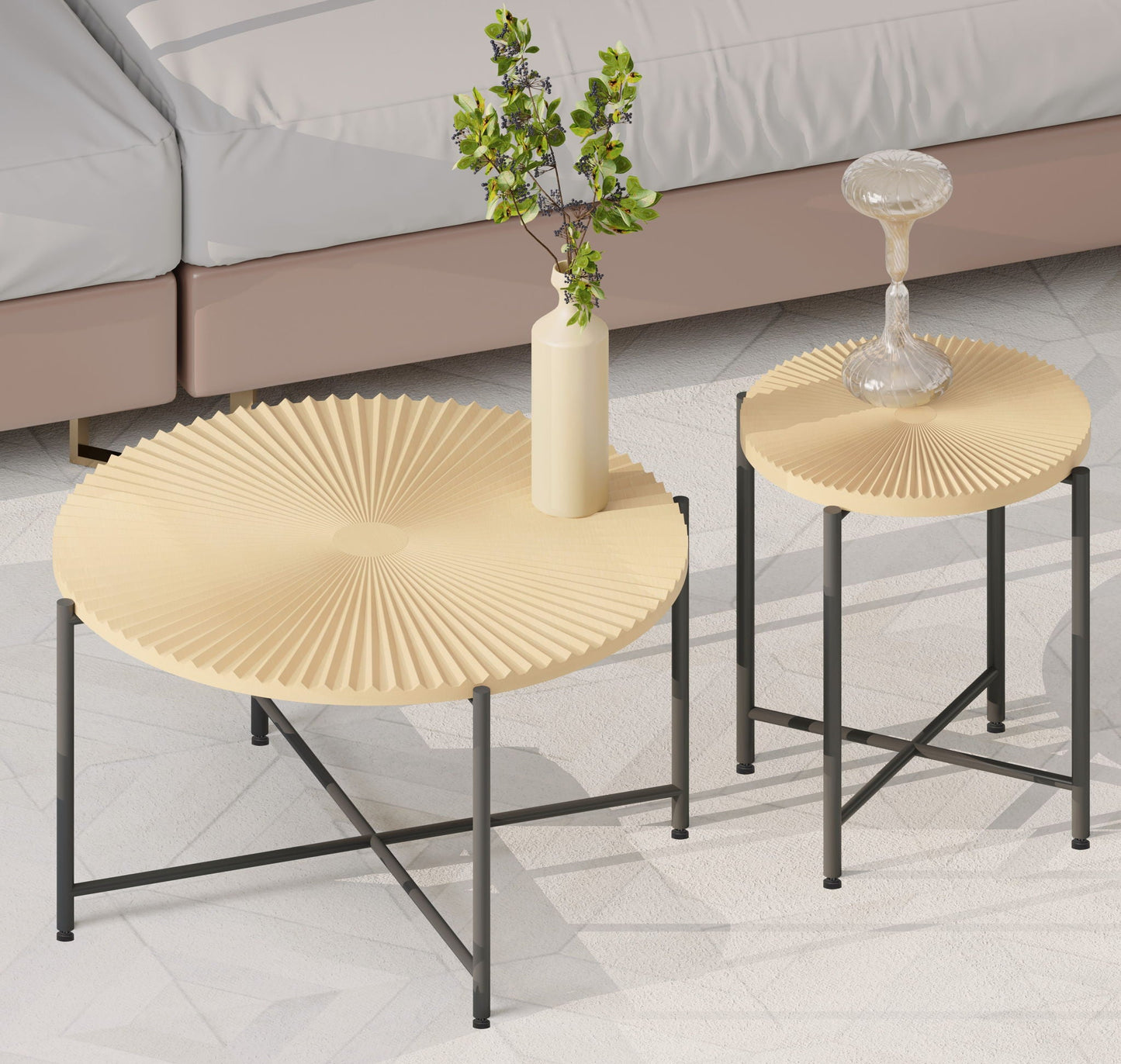 Radial - Pattern Coffee And End Table Set Waterproof Cover, Distressed Cylindrical Design (Set of 2) US Pride
