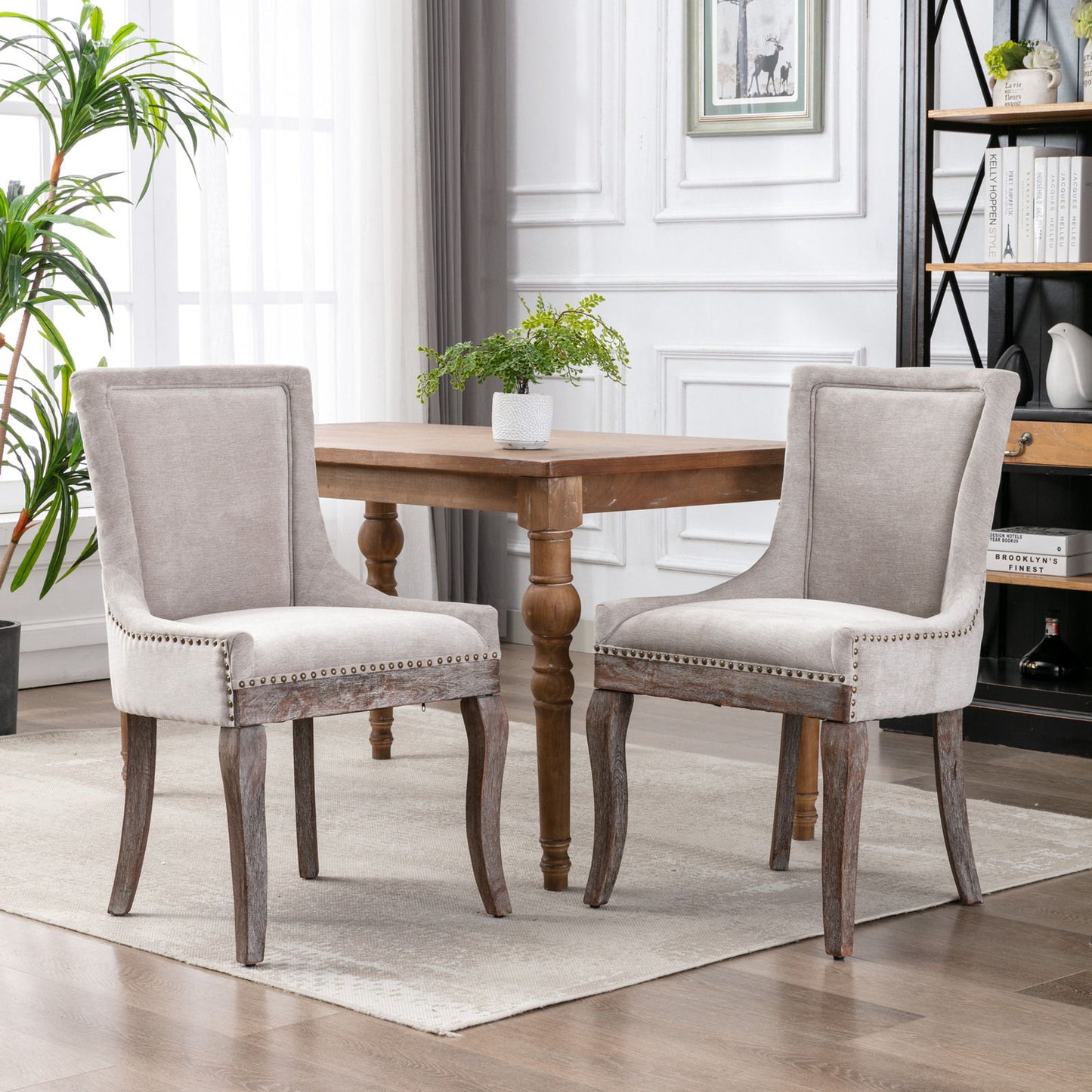Ultra Side Dining Chair,Thickened Fabric Chairs With Neutrally Toned Solid Wood Legs, Bronze Nail Head (Set of 2) Home Essentials