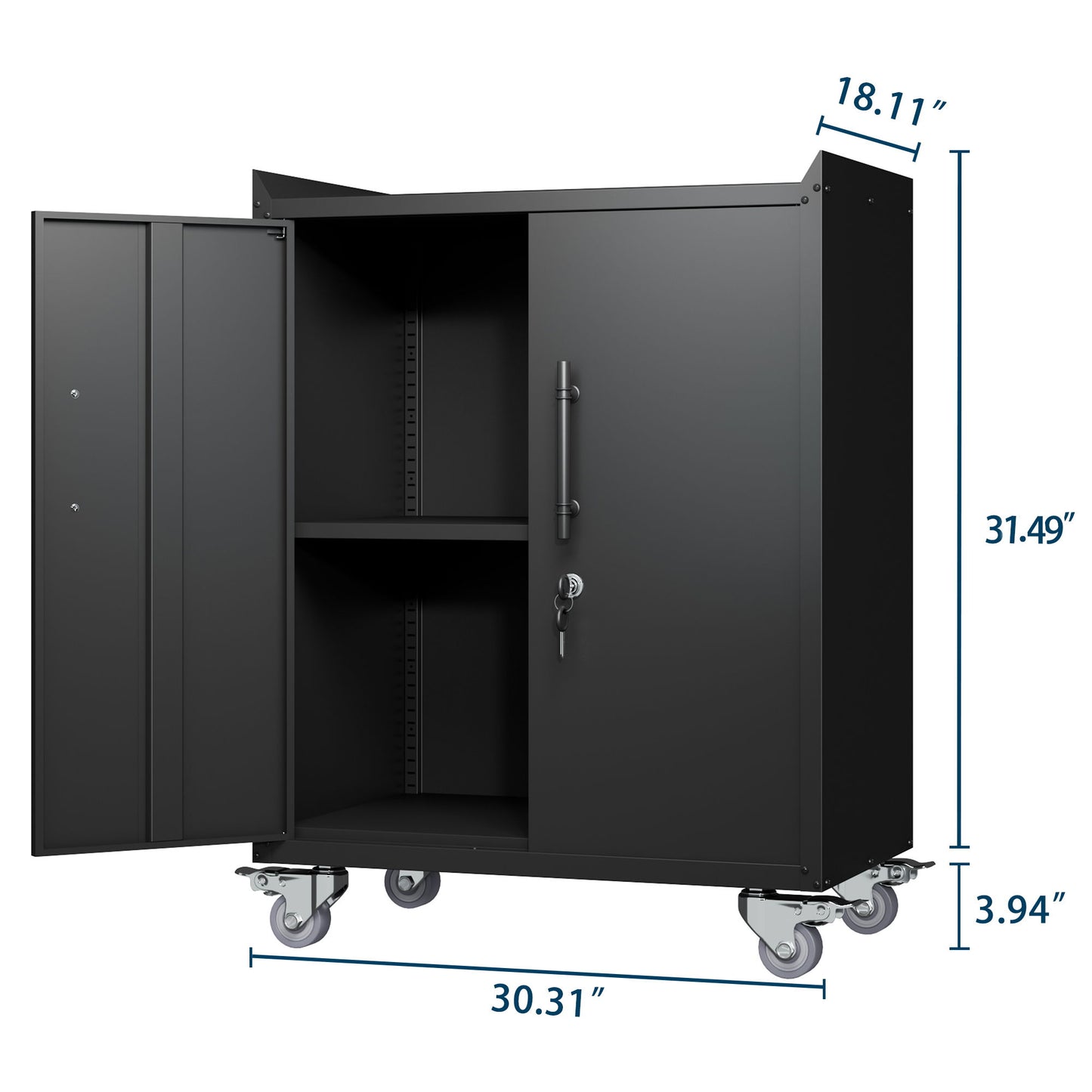 2 Door Tool Cabinets For Garage, Lockable Garage Storage Cabinet, Locking Storage Cabinet With Wheels, Rolling Tool Chest - Black Daily Nest
