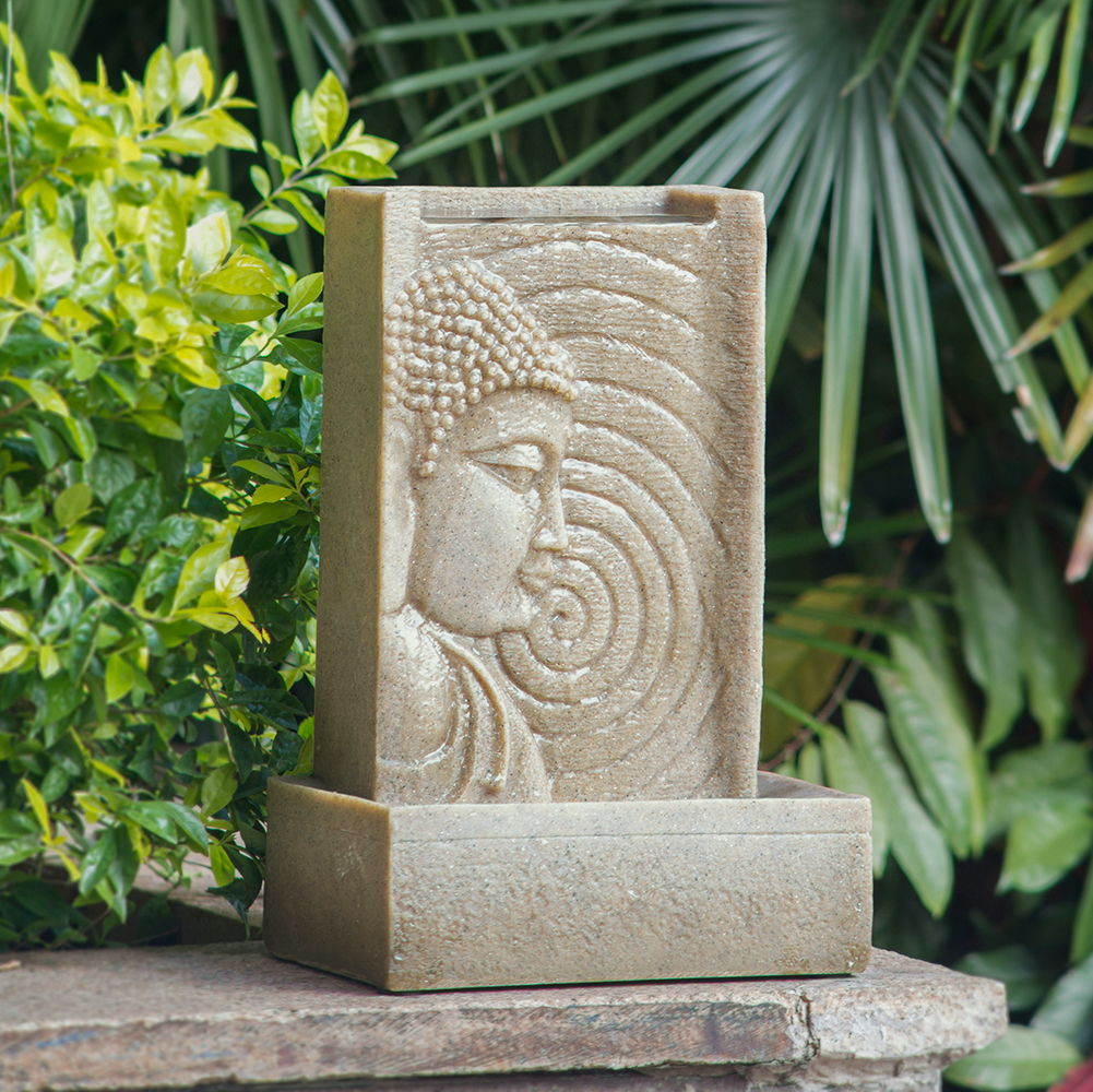 Indoor Buddha Water Fountain, Polyresin Tabletop Fountain With LED Light - Beige Daily Nest
