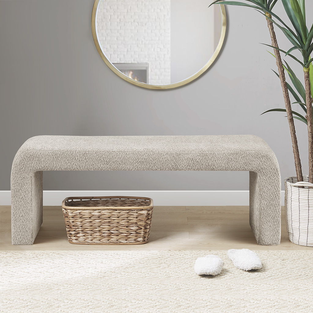 Steve - 52" Boucle Waterfall Bench - Beige INK+IVY
