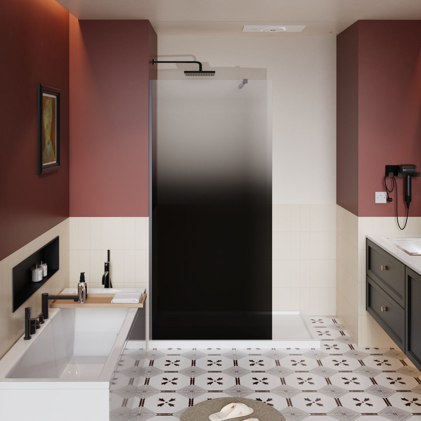 Gradient Shower Door With Handle - Matt Black Daily Nest