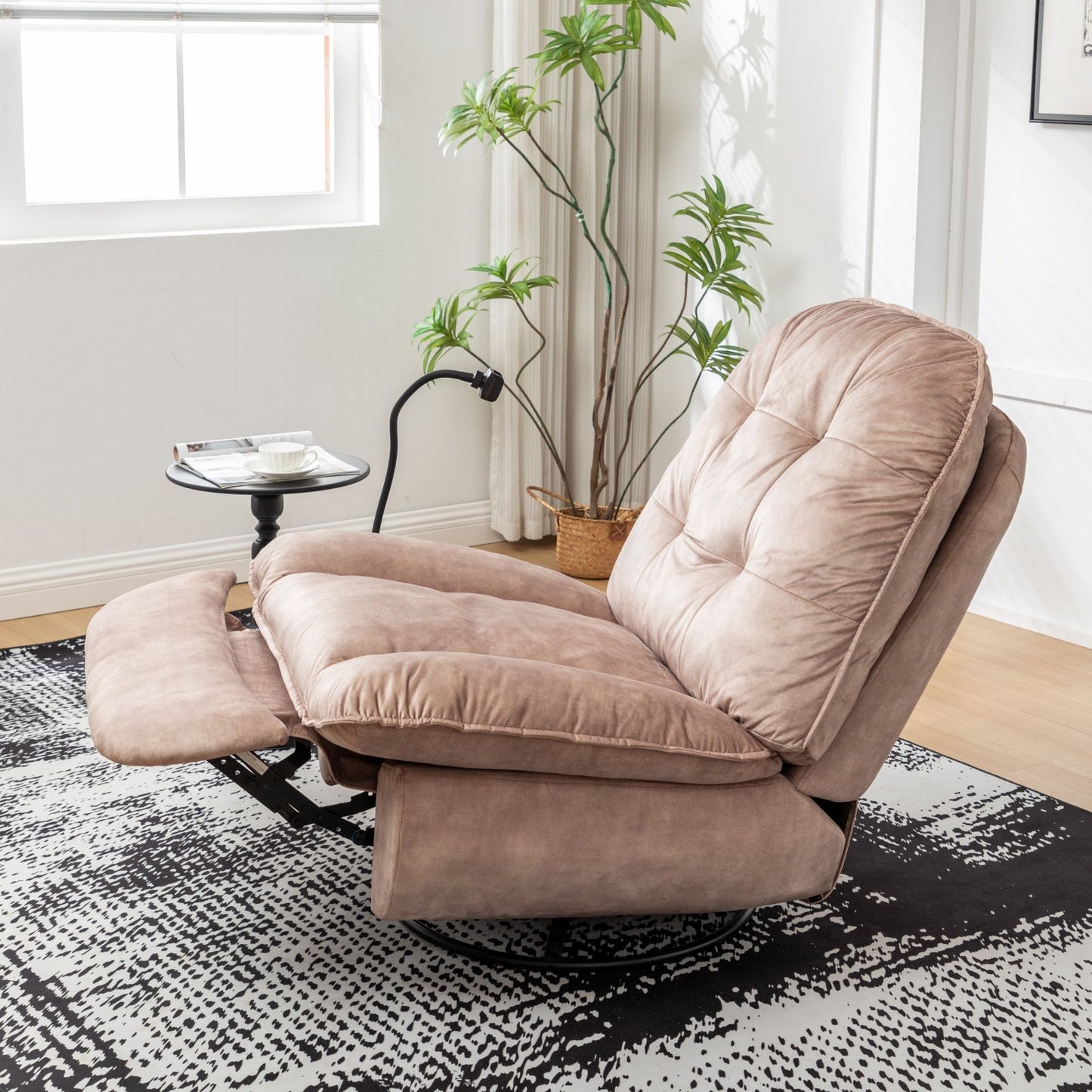 Modern Swivel Gliding Recliner Chair With Rocking Function And Phone Holder, Large Comfortable Home Essentials