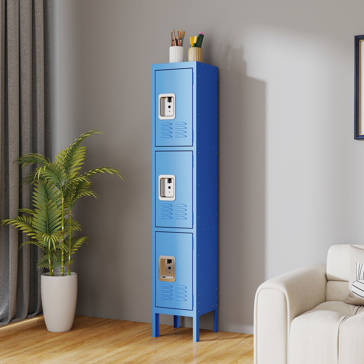 Lockers For Employees With 3 Door Storage Locker Durable For Gym, School, Office - Blue Home Essentials
