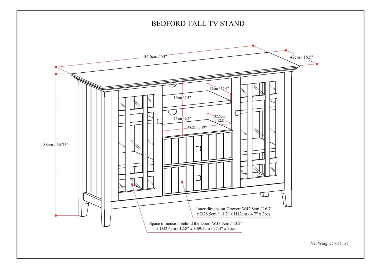 Bedford - Handcrafted Tall TV Media Stand Simpli-Home