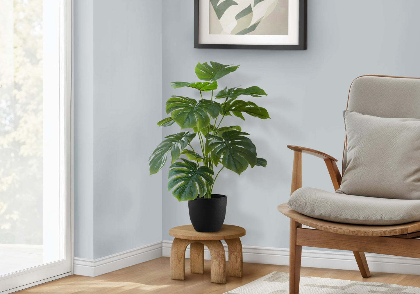 24" Tall, Artificial Plant, Monstera, Indoor, Faux, Fake, Table, Greenery, Potted, Real Touch, Decorative - Green / Black 8th Street