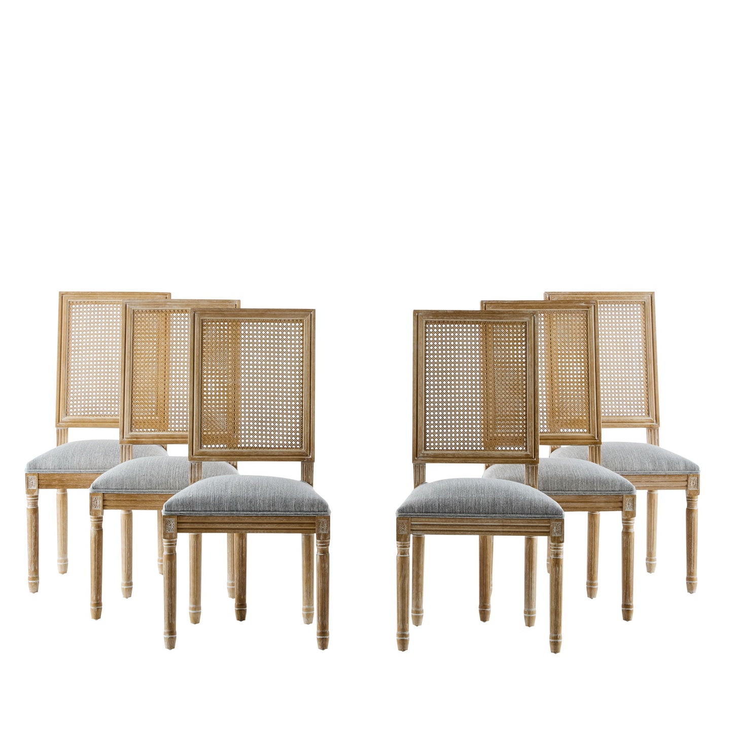 French Country Dining Chair With Rectangular Cane Backrest And Smooth Upholstered Seating Noble House