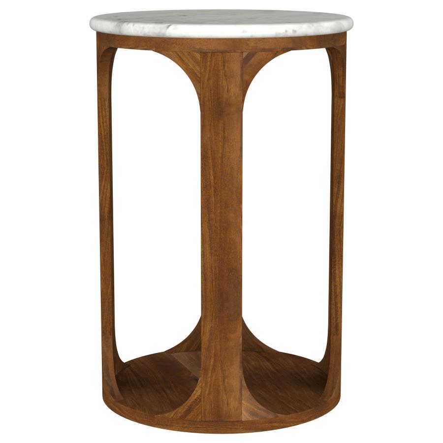 Berkeley - Round Marble Top Side Table - White And Brown Coaster Fine Furniture