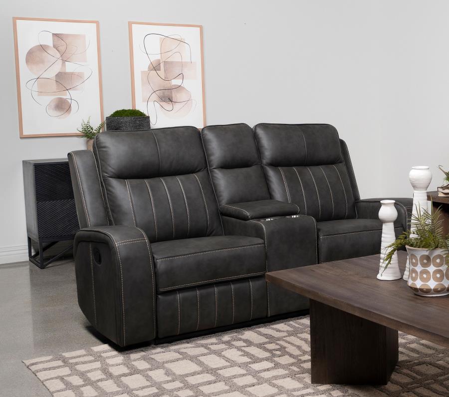 Raelynn - Upholstered Track Arm Motion Loveseat - Gray Coaster Fine Furniture