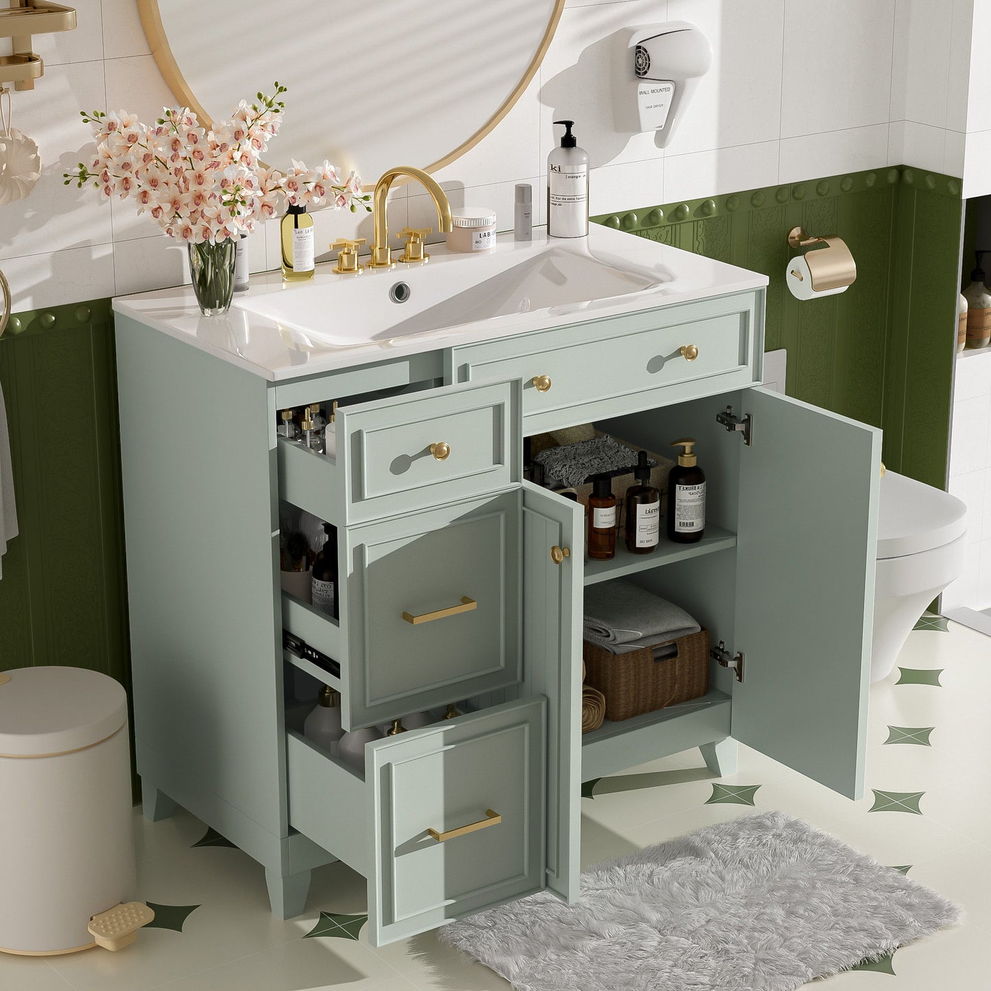 Bathroom Vanity With Sink, Soft Close Doors, Adjustable Shelves Hearth and Haven