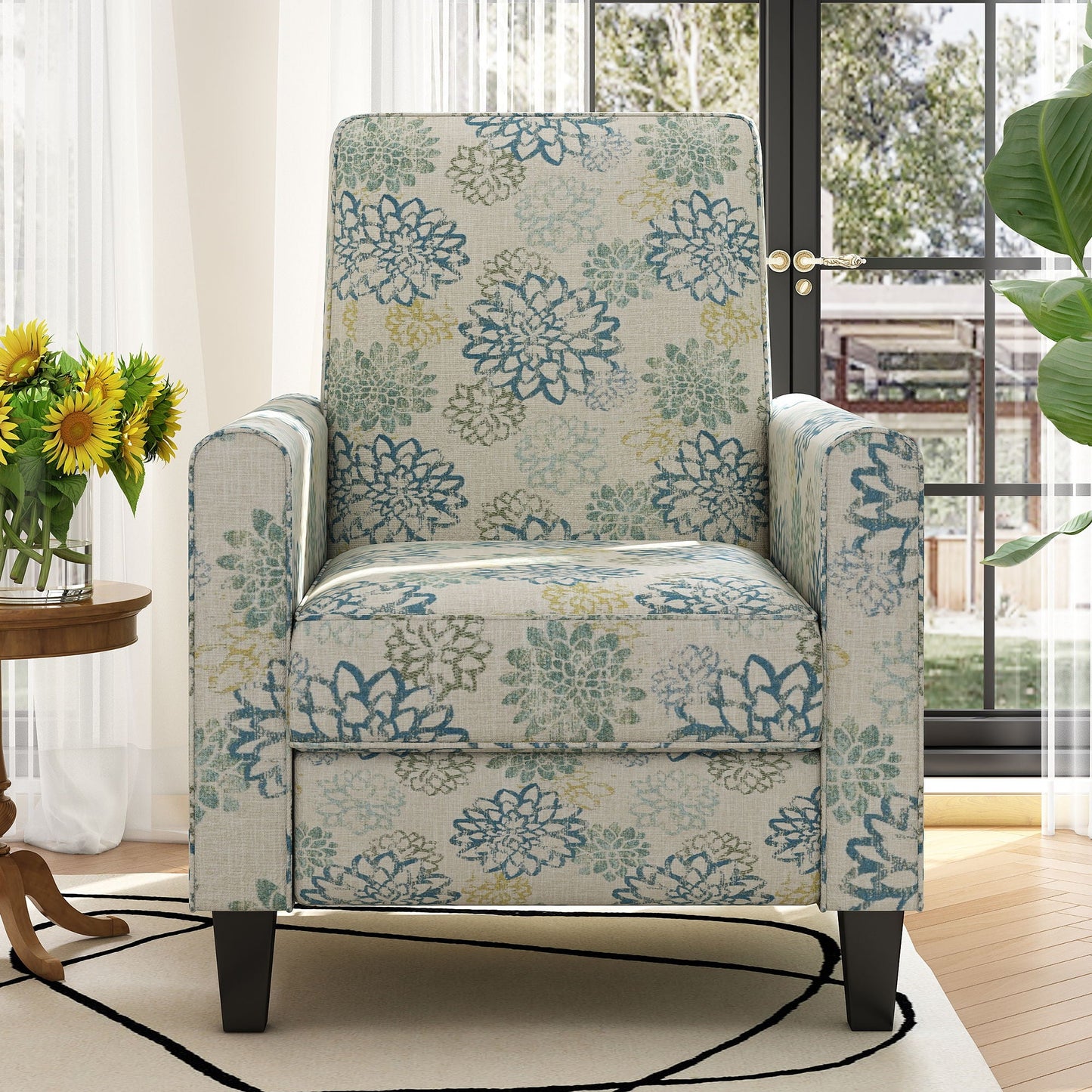Upholstered Push Back Recliner Chair For Living Room - Blue Noble House
