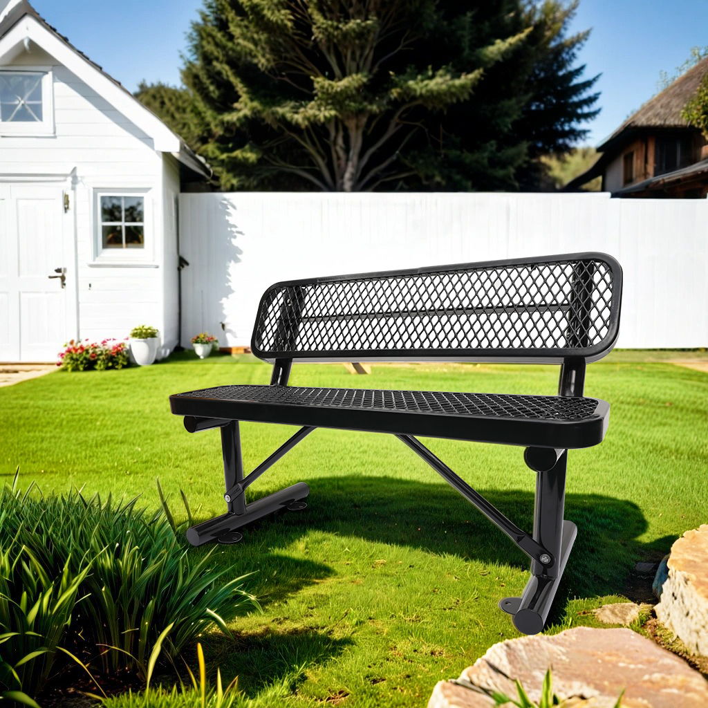 Outdoor Steel Bench With Backrest Home Essentials