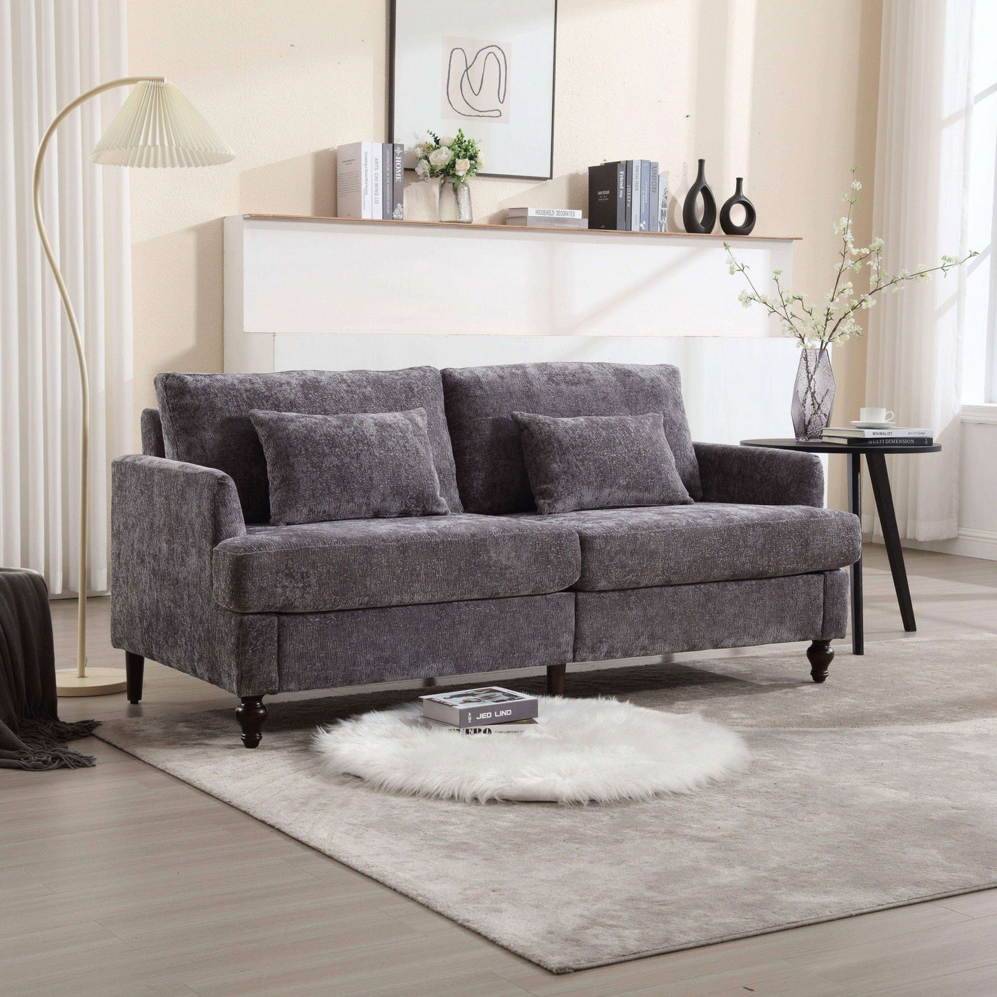 Mid Century Modern Chenille Fabric Loveseat Sofa, 2 Seat Upholstered Couch Home Essentials