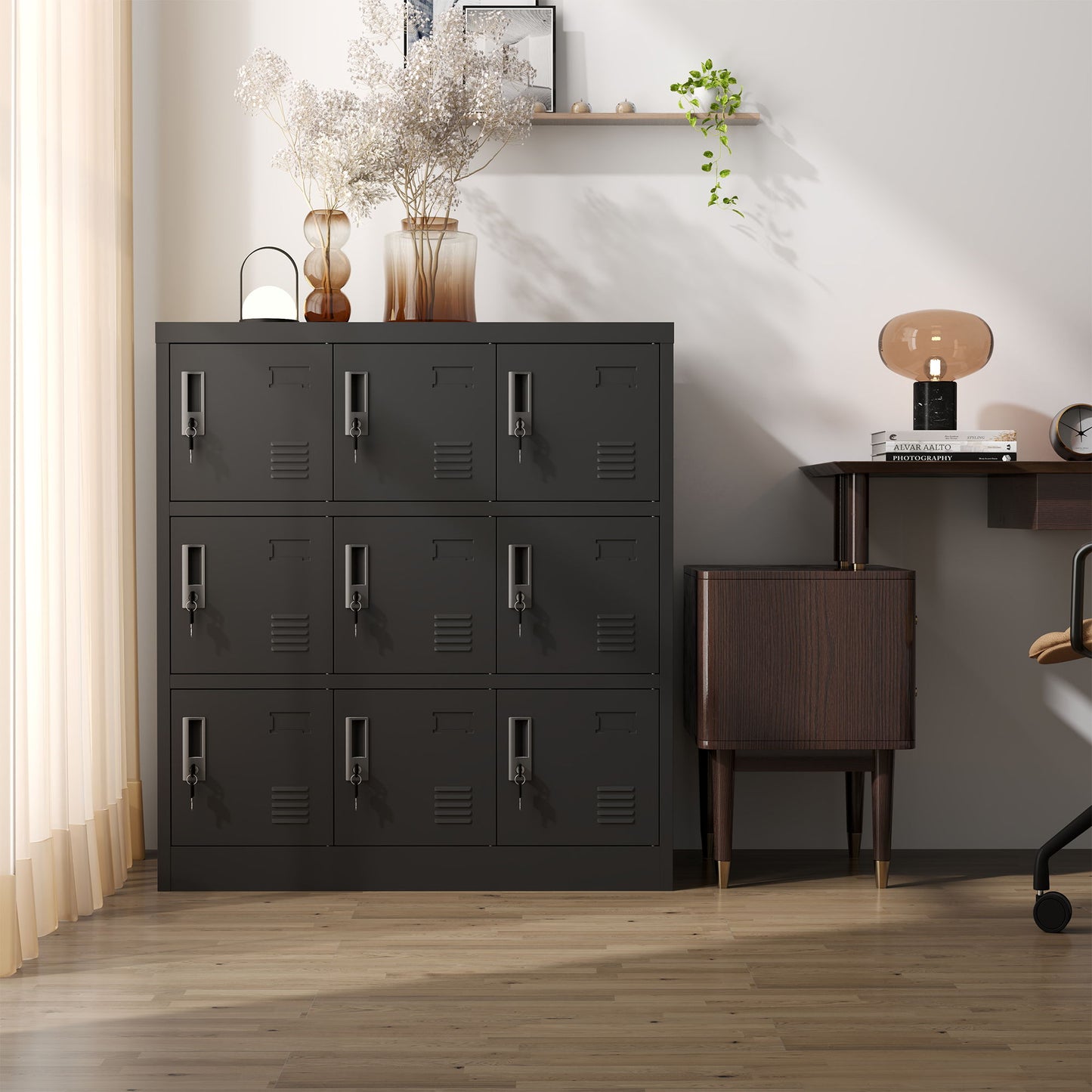 9 Door Employee Storage Locker With Card Slot, Lockers For Office, Gym, School, And Home - Black Home Essentials