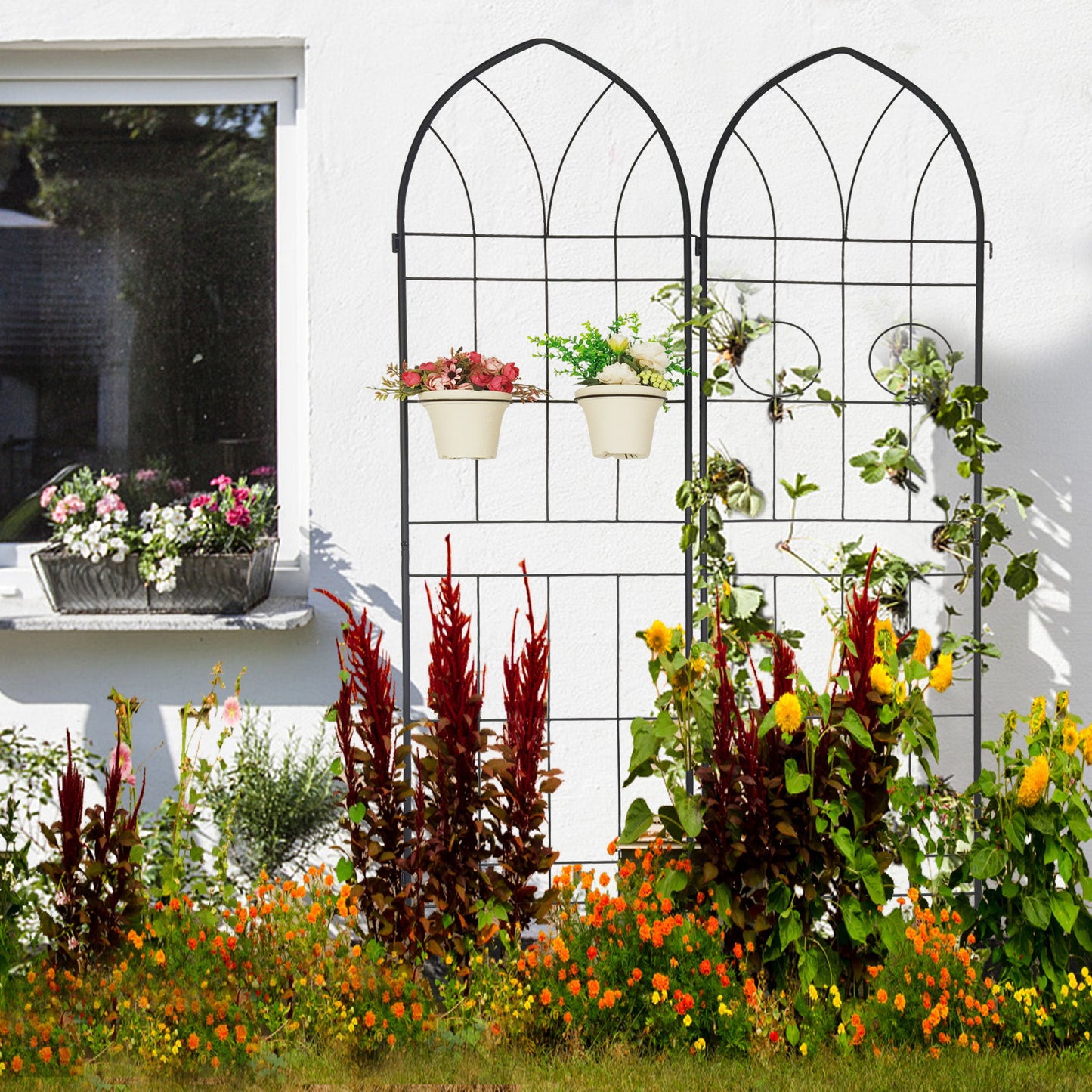 Metal Garden Trellis Rustproof Trellis For Climbing Plant, Outdoor Flower Support Daily Nest