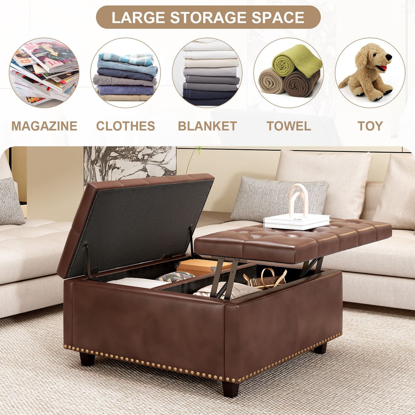 Large Square Storage Ottoman With 2 Storage Doors Home Essentials