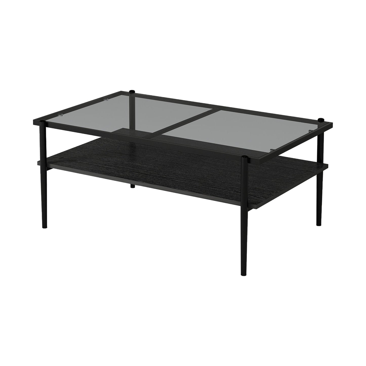 Rectangle Coffee Table With Tempered Glass Top And White Legs, Modern Table For Living Room Home Essentials