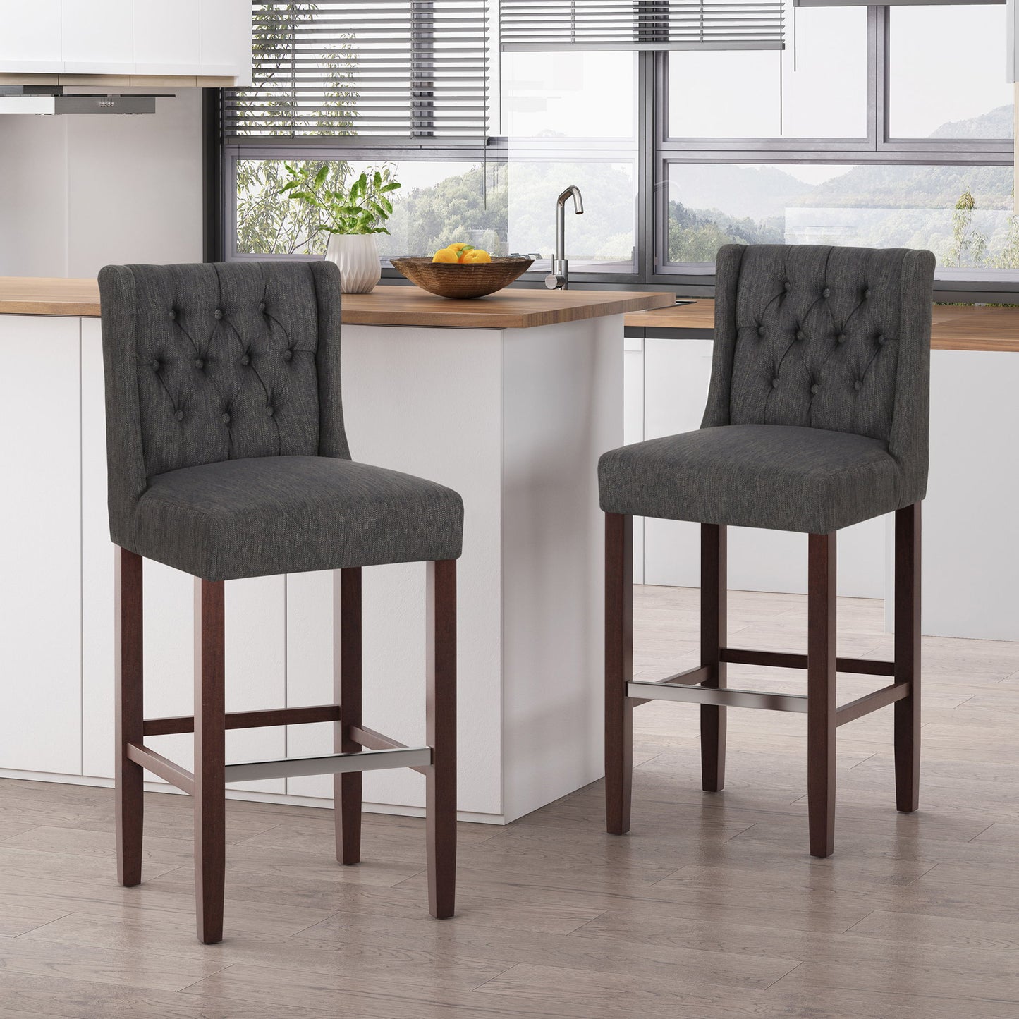 Solstara - Upholstered Dining Barstool With Button Tufted And Wing Back Noble House