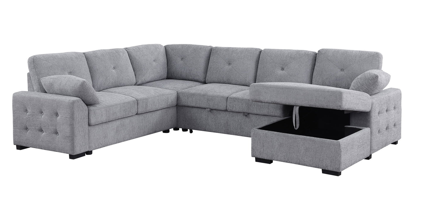 Nyhan - Upholstered Corner Sectional With Pull Out Loveseat And Storaged Chaise Urban Retreats