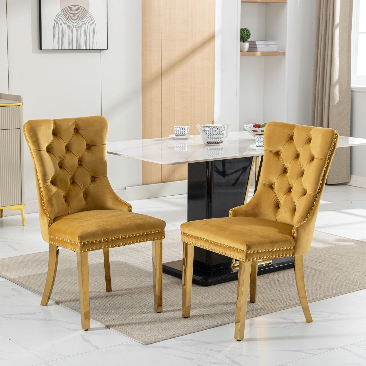 Nikki - Modern, High-End Tufted Solid Wood Contemporary Velvet Upholstered Dining Chair With Golden Stainless Steel Plating Legs, Nailhead Trim (Set of 2) Home Essentials