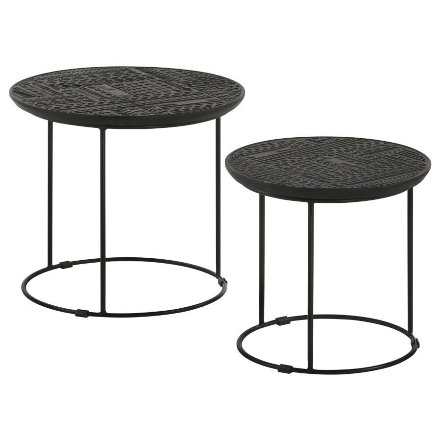 Loannis - 2 Piece Round Mango Wood Nesting Table - Matte Black CoasterEssence