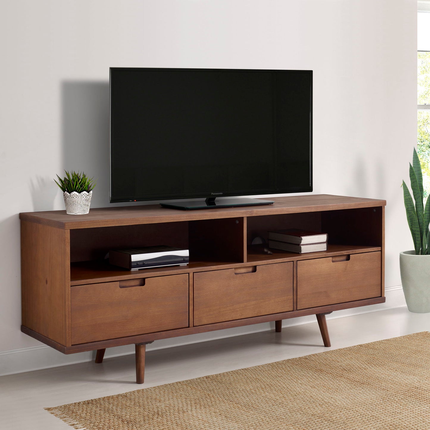 Mid-Century Modern Minimalist 3 Drawer Corner TV Stand For TVs Up To 58 Walker Edison