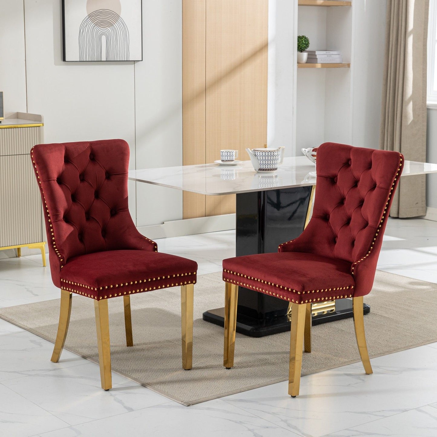 Nikki - Modern, High-End Tufted Solid Wood Contemporary Velvet Upholstered Dining Chair With Golden Stainless Steel Plating Legs, Nailhead Trim (Set of 2) Home Essentials