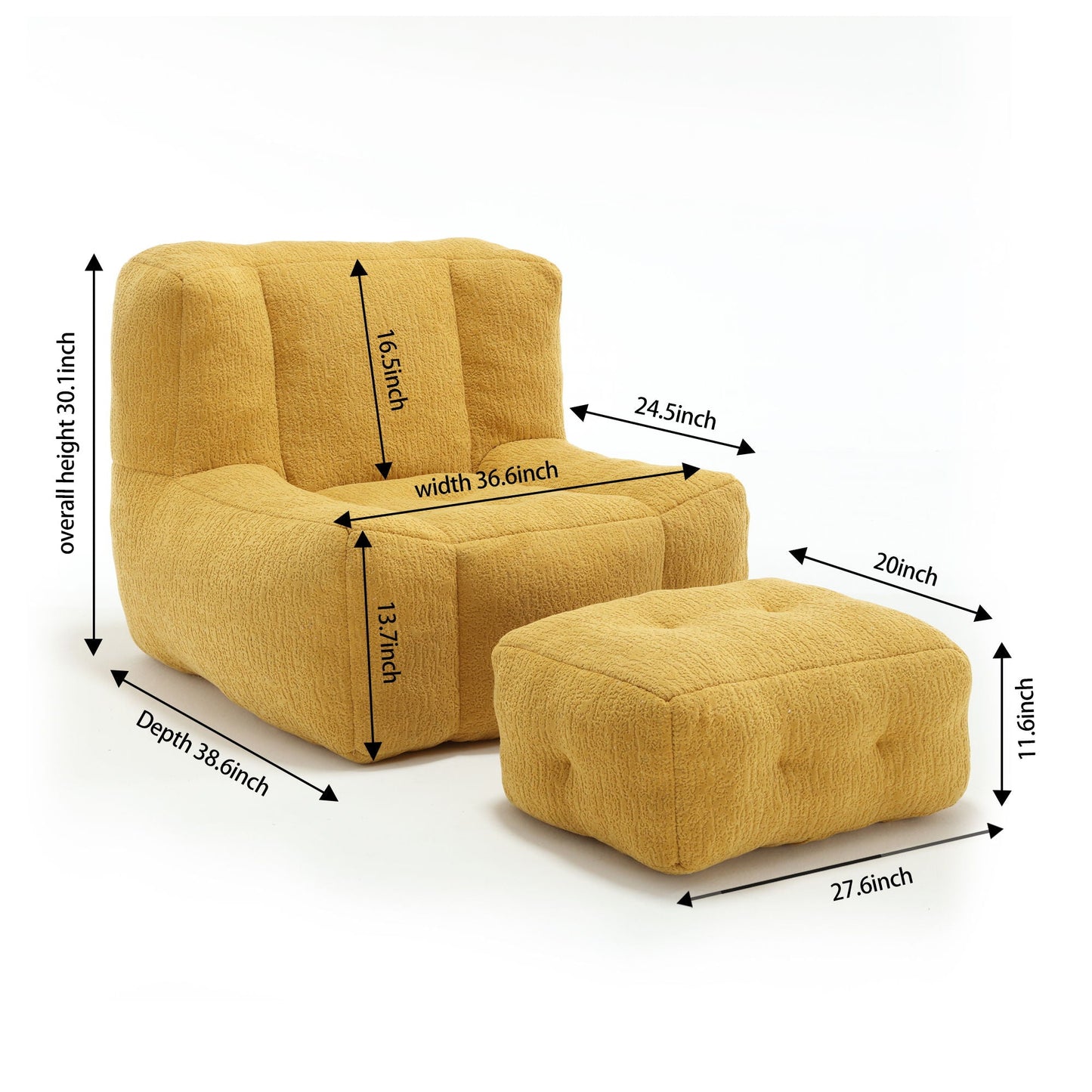 Modern Indoor Fluffy Bean Bag Chair With Memory Foam And Ottoman, Super Soft Home Essentials