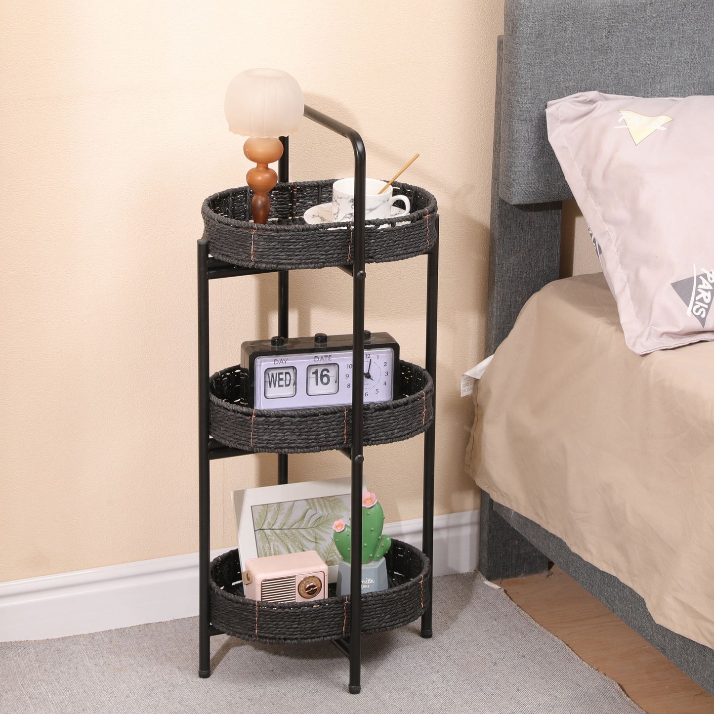 Modern 3 Tier Handwoven Side Table With Oval Organizer Daily Nest