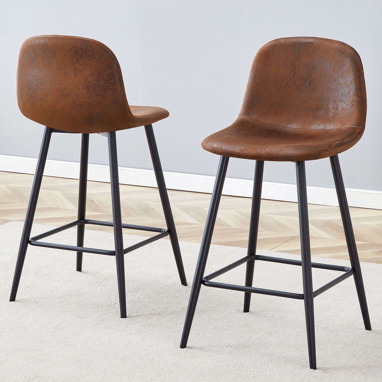 Modern Black Pu Bar Chair Rounded Backrest (Set of 2) Home Essentials