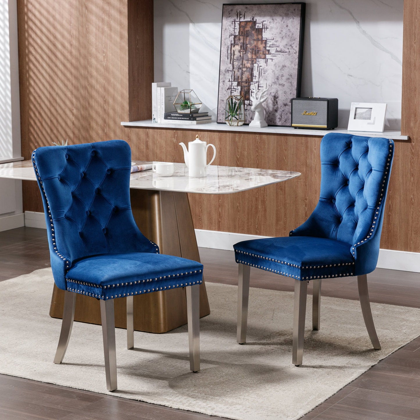 Nikki - Modern, High-End Tufted Solid Wood Contemporary Velvet Upholstered Dining Chair With Chrome Stainless Steel Plating Legs, Nailhead Trim (Set of 2) Home Essentials