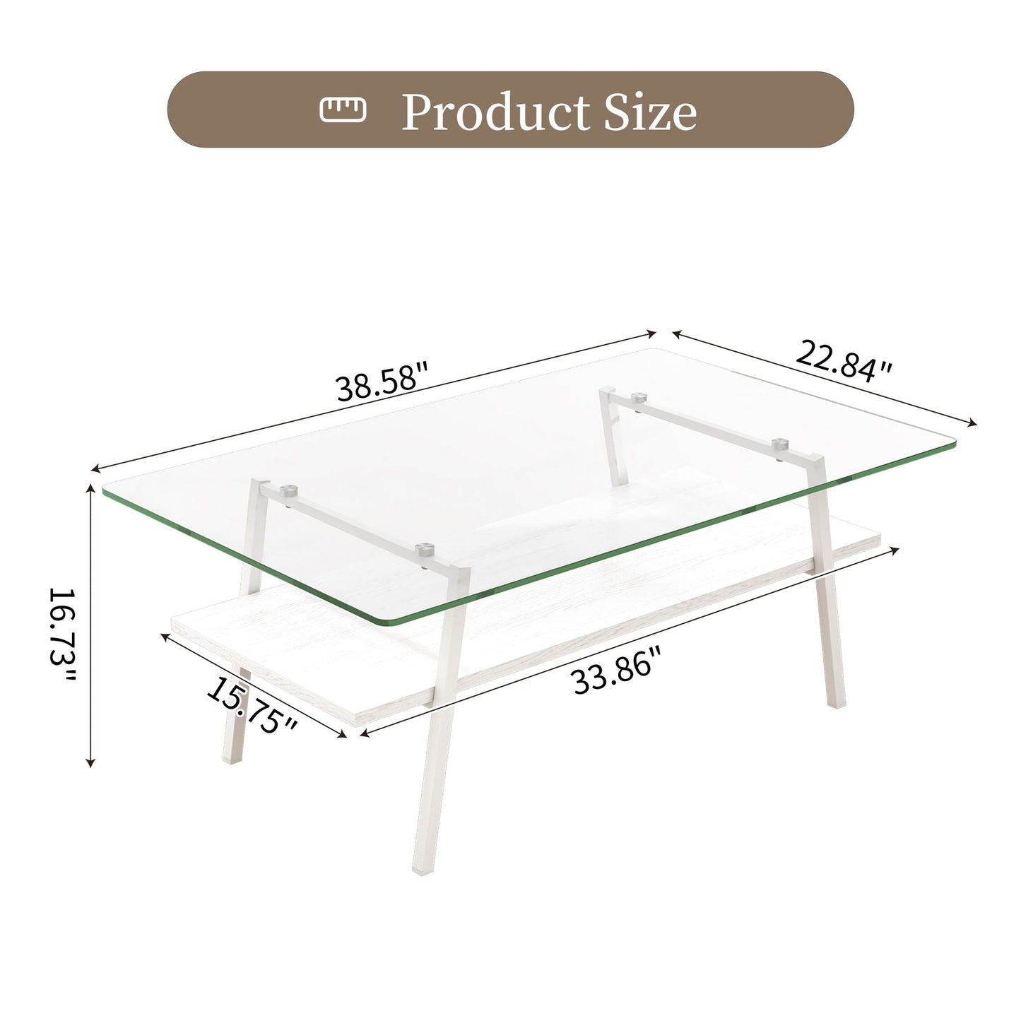 Rectangle Coffee Table, Tempered Glass Tabletop With Metal Legs, Modern Table For Living Room Home Essentials