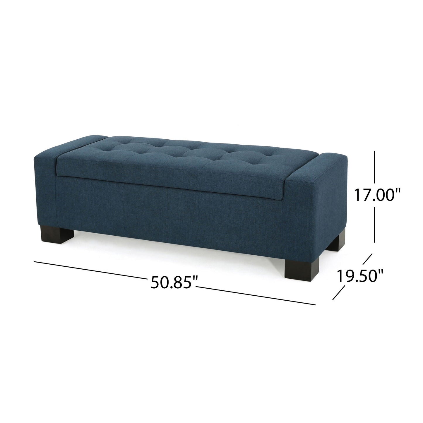 Empower - Button Tufted Waffle Upholstered Storage Ottoman With Wood Legs - Navy Blue Noble House