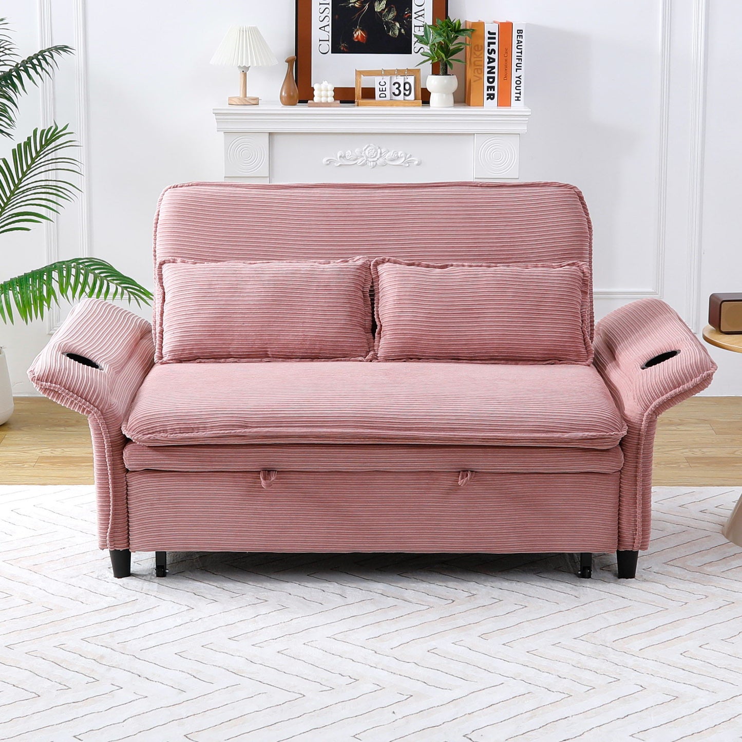 Modern Fabric Multi-Functional Sofa Bed With Adjustable Armrests And Backrests Home Essentials