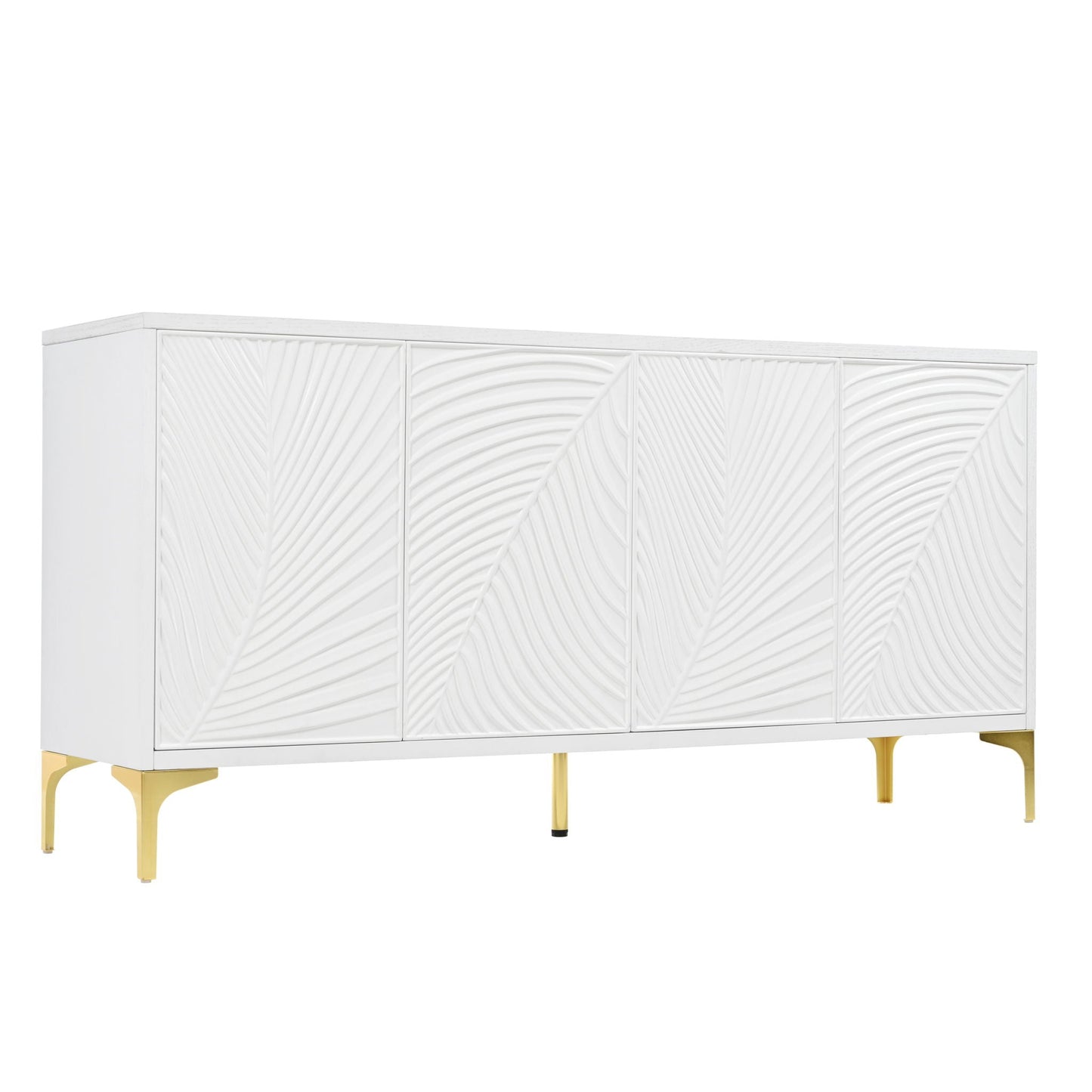 Modern 4 Door Sideboard With Creative Carved Surface And Adjustable Shelves Home Essentials