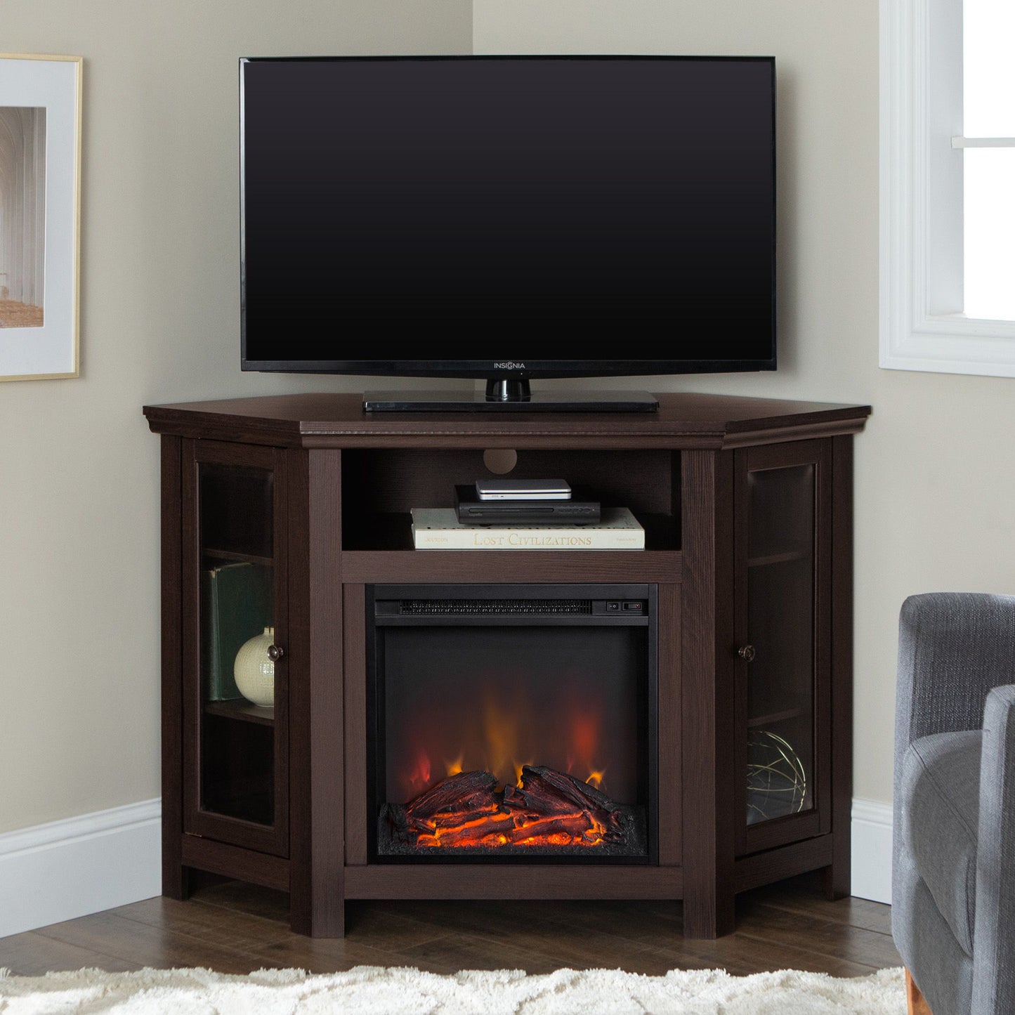 Classic Glass Door Fireplace TV Stand For Tvs Up To 55" Walker Edison