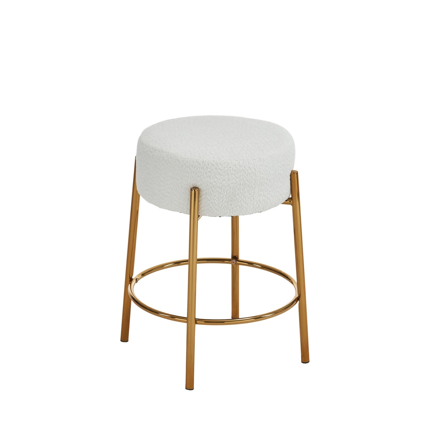 Round Bar Stools (Set of 2), Contemporary Upholstered Dining Stools For Kitchens, Coffee Shops And Bar Stores - Gold Legs Home Essentials