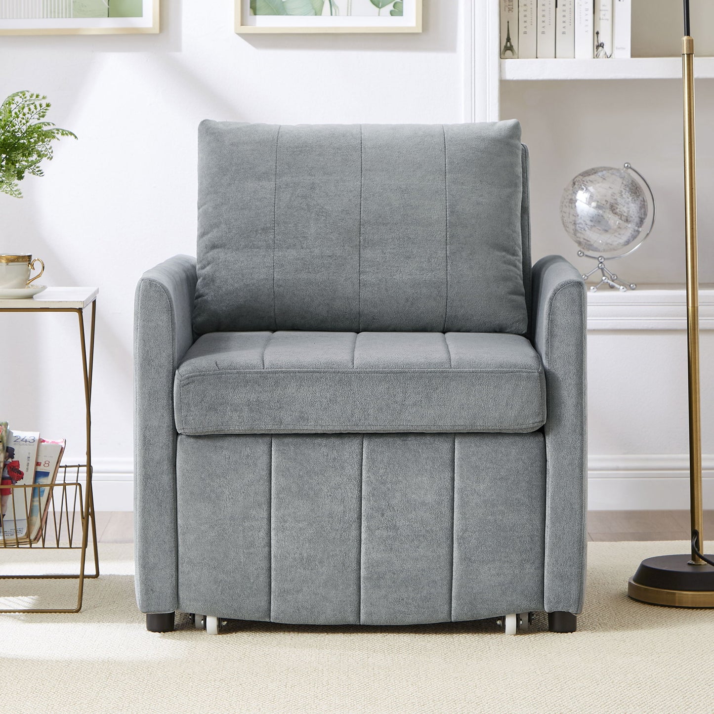 Upholstered Convertible Sleeper Sofa With 5 Position Backrest, Side Pockets, Storage Hearth and Haven