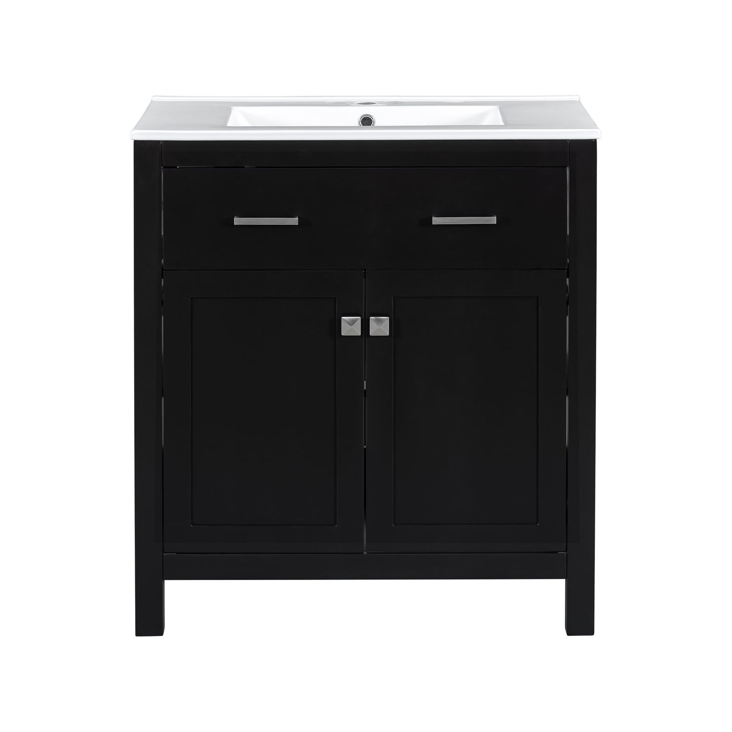 Bathroom Vanity With Ceramic Sink, Modern Single Bathroom Cabinet With 2 Doors And A Shelf, Soft Close Doors Hearth and Haven