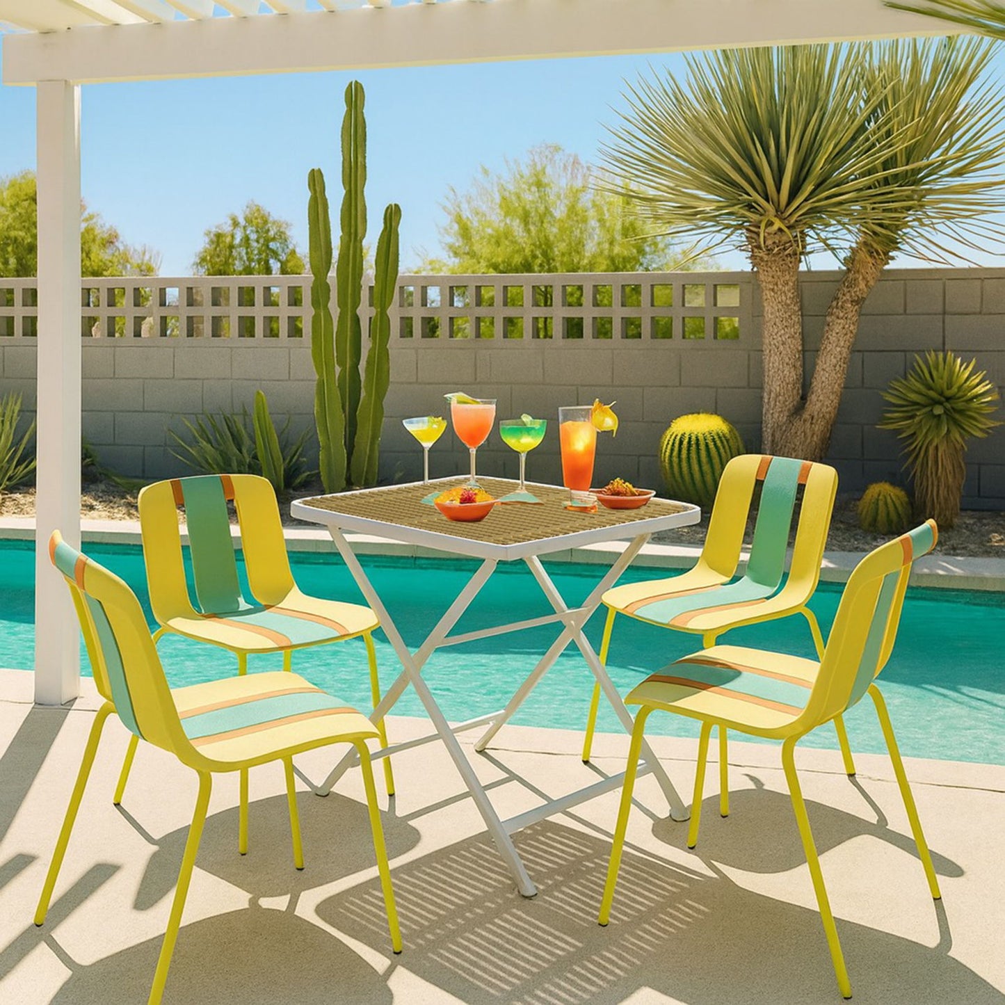 4 Piece Set Of Modern Striped Single Chairs With Folding Square Table Home Essentials